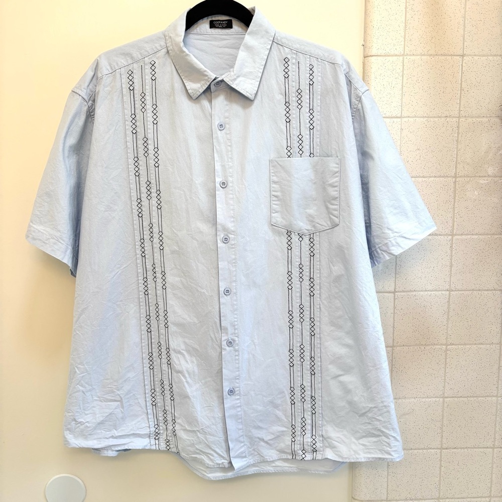 Coofandy Mens Button Down Size XXL Short Sleeve Blue Casual Shirt Bowling Resort